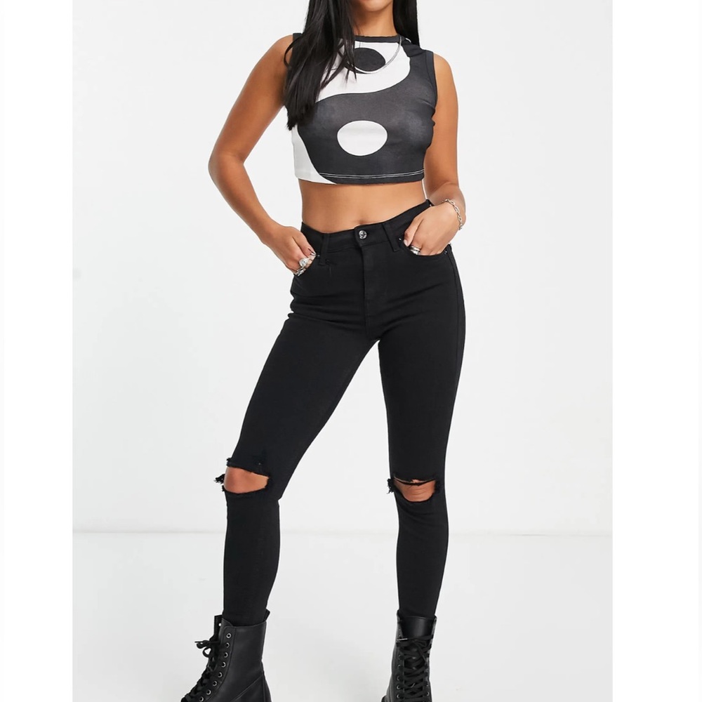 Topshop Moto Jamie Jeans Black W/Distressed Knees